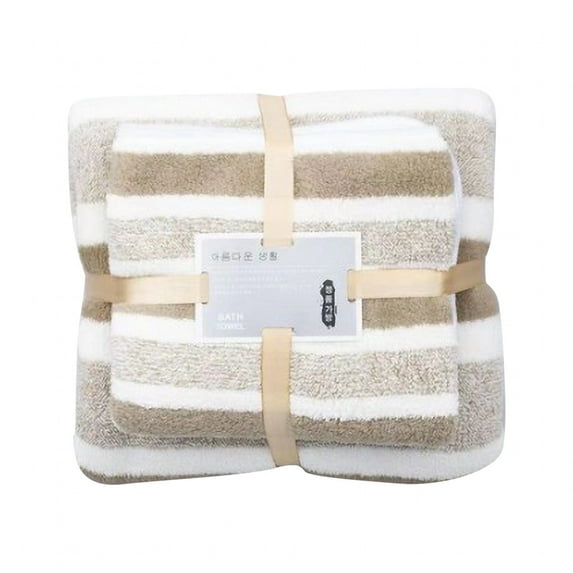 Big Deals Items,Ovzne Coral Velvet Towel Bath Towel Set Striped Thickened Towel Absorbent Bath Towel Wedding Gift Towel Coffee