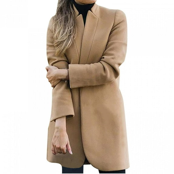 HWRETIE Fashion Women Wool Long Coat,Trench Warm Stylish Overcoat Outerwear for Winter Casual Office or Travel Wear