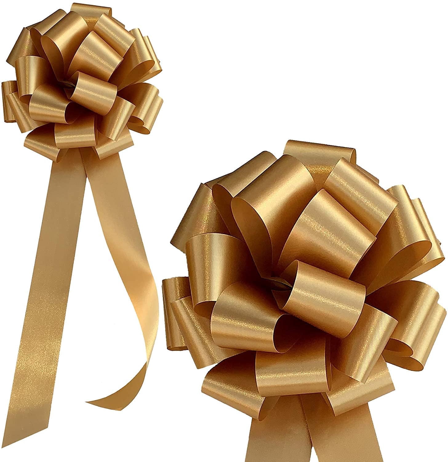 Big Decorative Gold Ribbon Pull Bows with Tails - 9" Wide, Set of 6, Christmas, St. Patrick's Day, St. Paddy's Day, Gift Wrapping, Wreaths, Bows, Present