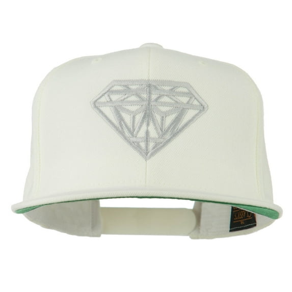 Big Diamond Embroidered Flat Bill Cap - White OSFM