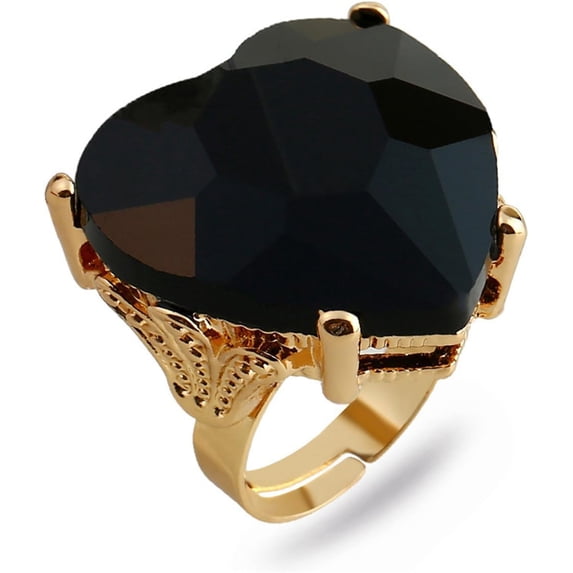 Big Diamond Heart Promise Open Band Ring for Women Girls Vintage CZ Gold-Toned Adjustable Expandable Geometric Statement Rings Comfort Fit Fashion Engagement Wedding Birthday Christmas Jewelry