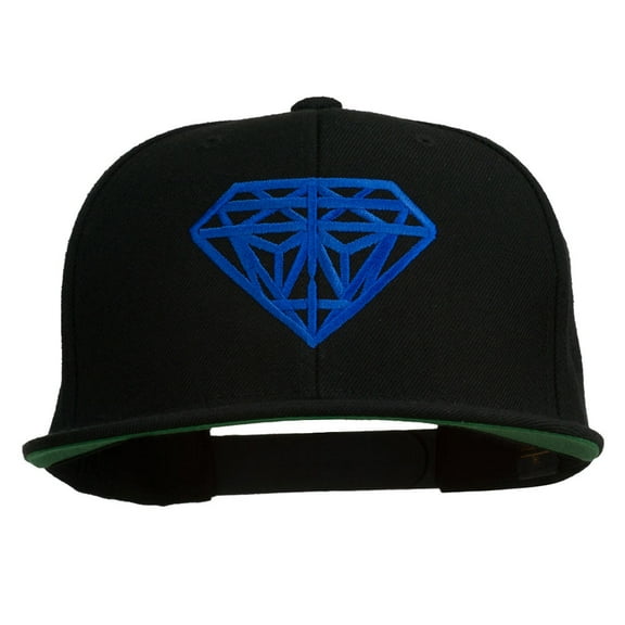 Big Diamond Outline Embroidered Flat Bill Black Cap - Navy OSFM