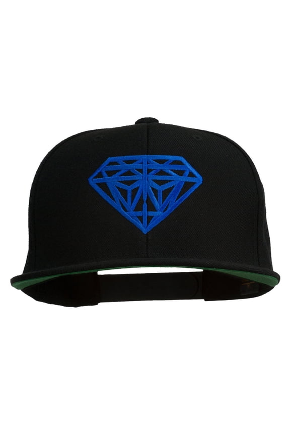 Big Diamond Outline Embroidered Flat Bill Black Cap - Navy OSFM