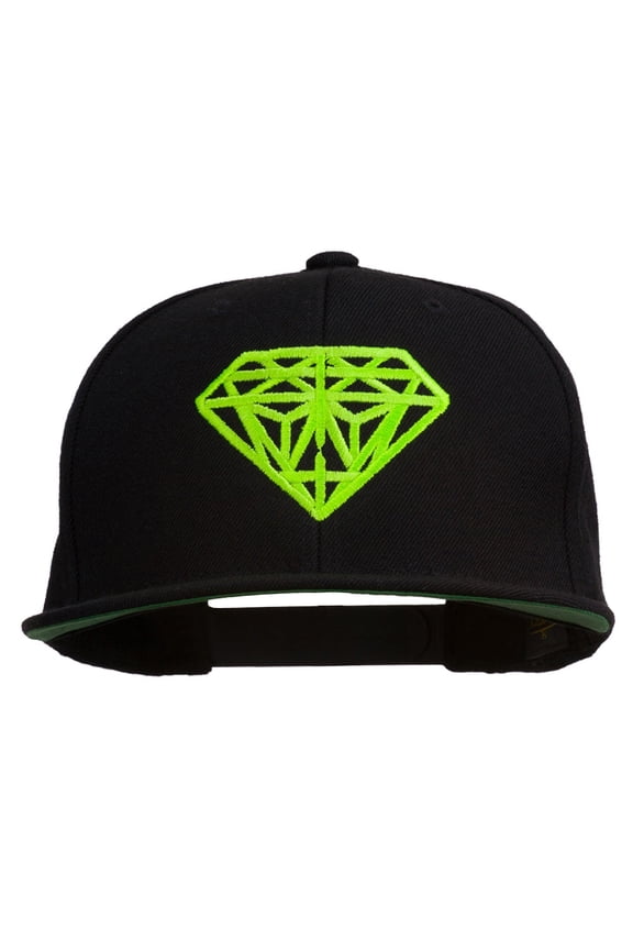 Big Diamond Outline Embroidered Flat Bill Black Cap - Neon Green OSFM