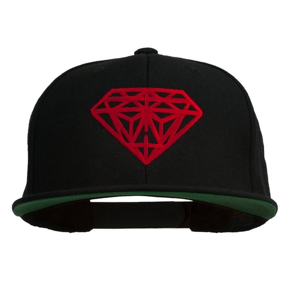 Big Diamond Outline Embroidered Flat Bill Black Cap - Red OSFM