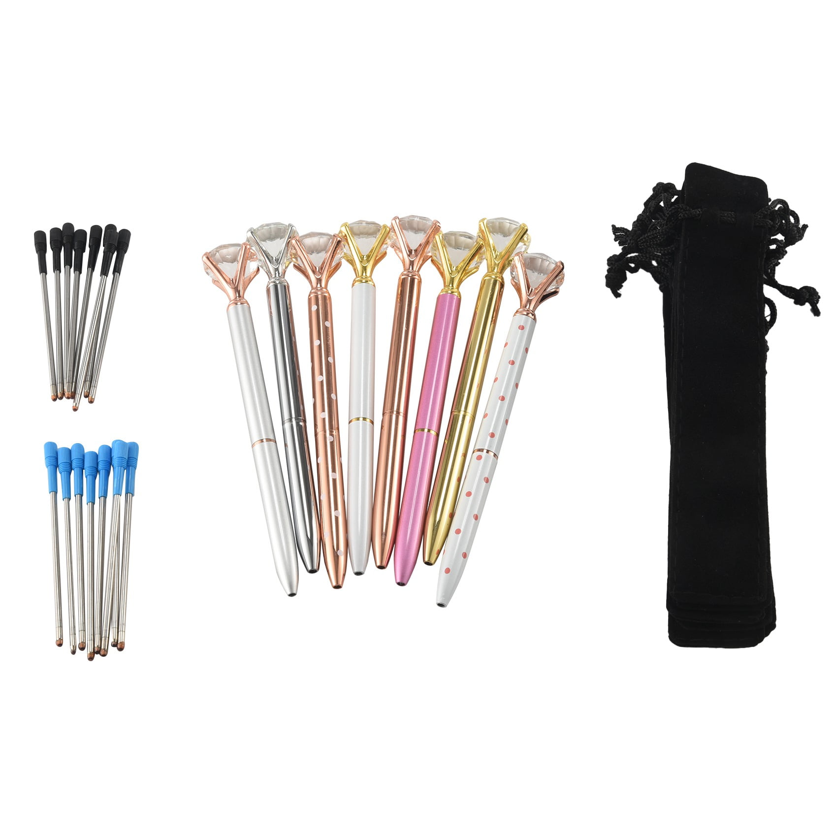 Big Diamond Pens16 Ink Pen Refills (Blue, Black) 8 Novelty Jewel Pens
