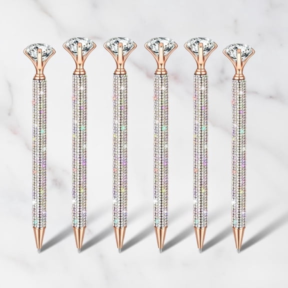 Big Diamond Pens with Crystal Bling Rhinestone Metal Glitter Ballpoint Black Ink Pens for Wedding Bridal Shower Favors (Rose Gold)