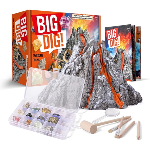 Piano Potato Volcano Gemstone Dig Kit for Kids Ages 6+, Rocks Excavation Kit, Gemstones Rock,STEM Geology Science Kit with 12 Real Gems & Mining Tools