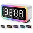 thumbnail image 1 of Big Digital Dual Alarm Clock, Bluetooth Speaker with HIFI Stereo, Compact Clock for Bedroom, Colorful LED Lights, USB Charger, LED Display Digital Alarm Clock for Teens Girls Boys (White), 1 of 6