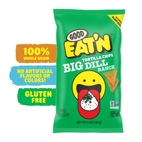 Good Eat'n Big Dill Ranch Tortilla Chips, Non-GMO Corn Snack, Gluten-Free, Vegan, 6oz