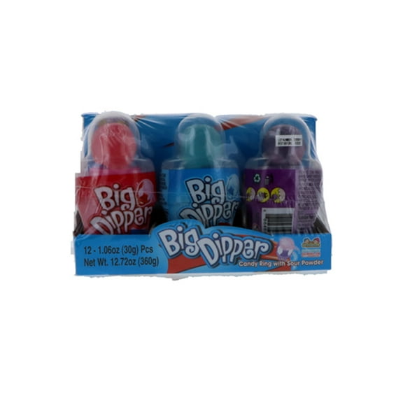 Big Dipper Candy Ring 12 Pieces * Big Dipper Candy Ring With Sour Powder Each Box Contains 3 Different Flavors Caution - Choking Hazard Counter Display