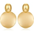 thumbnail image 1 of Big Disc Drop Earrings Gold Dangle Earrings Round Hammered Earrings Women, 1 of 6