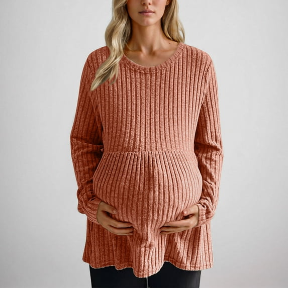 Big Discount! Maternity Tops for Women,Maternity Biker Shorts,Women's Maternity Sweater Solid Color Striped Knit Top Soft Comfortable Loose Fit Pregnant Clothing for Casual Daily Wear