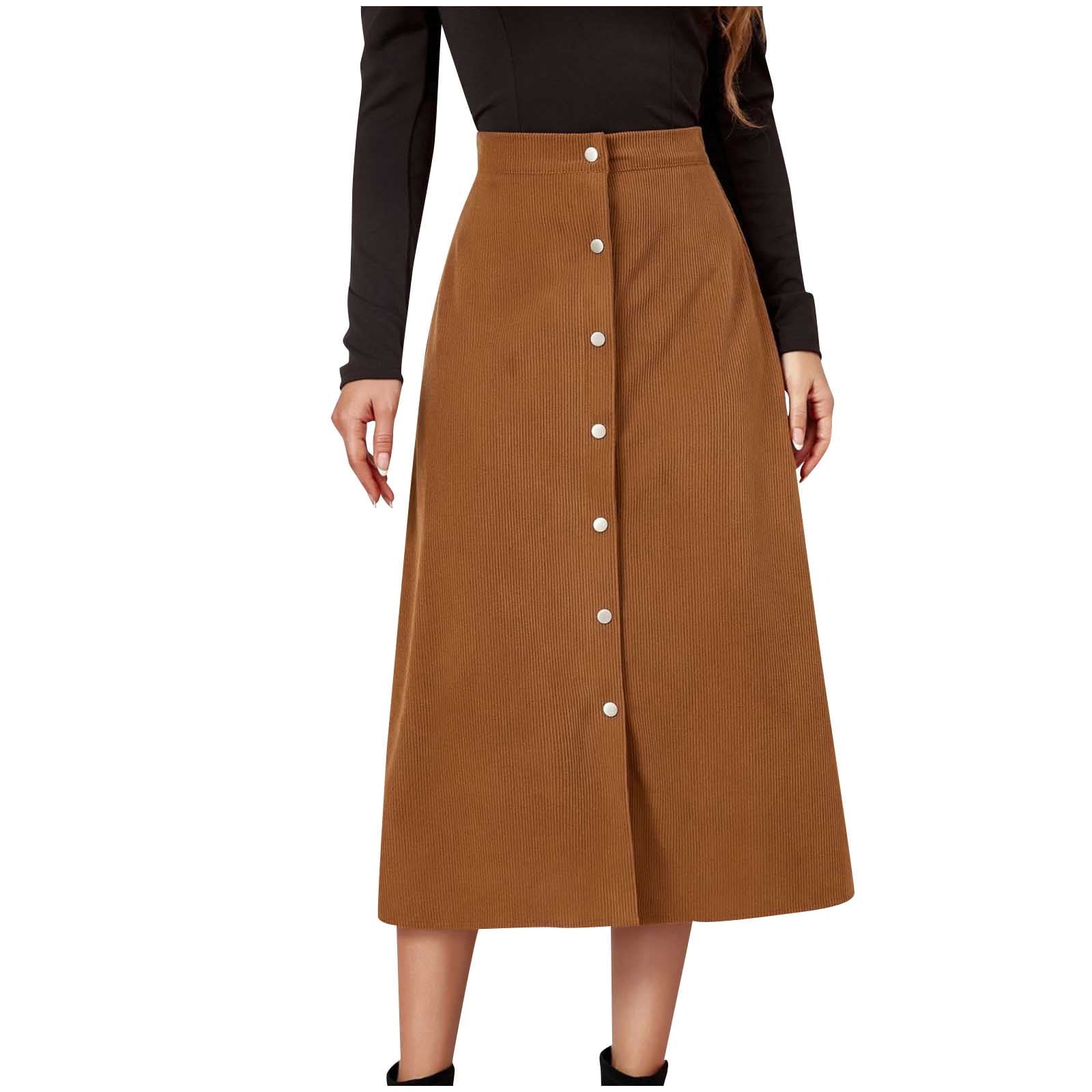 【INCHANT ME】Tolin Corduroy Midi Skirt Big Discounts, Corduroy Midi Skirt for Ladies Casual Single