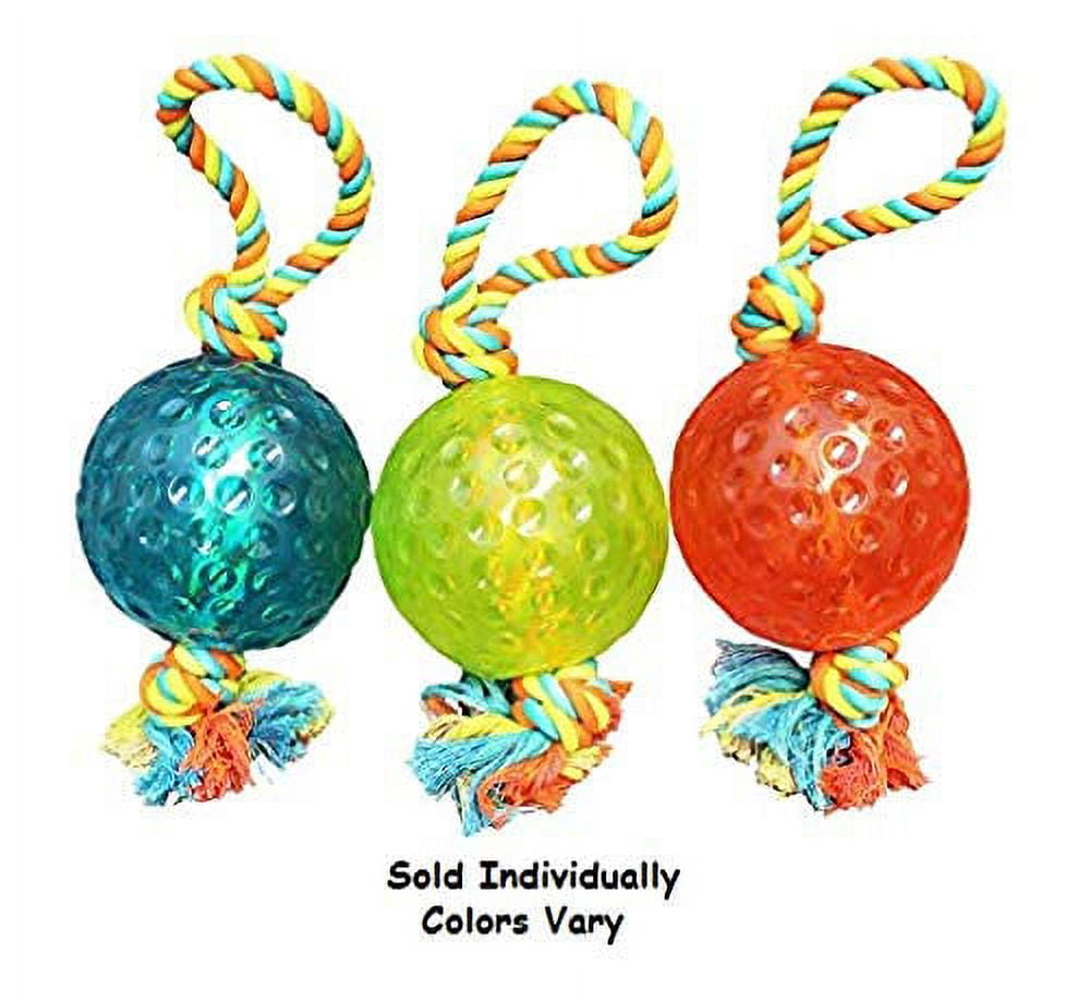 Big Dog Toys Rope Tug Tough TPR Bouncy Rubber Ball Fetch Chew Colors Vary 13"