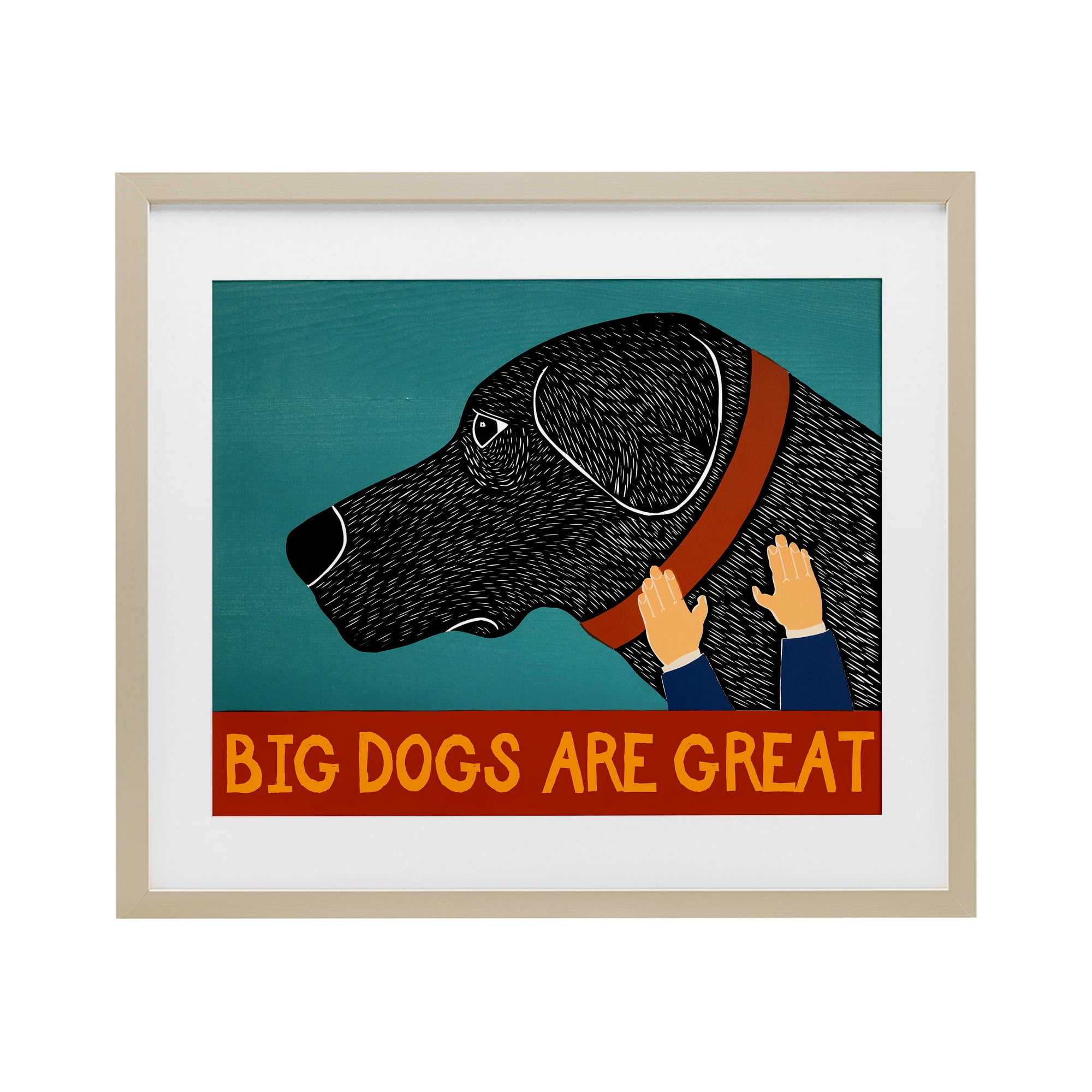 Big Dogs Are Great Birch Framed Print Under Glass, design by Stephen Huneck