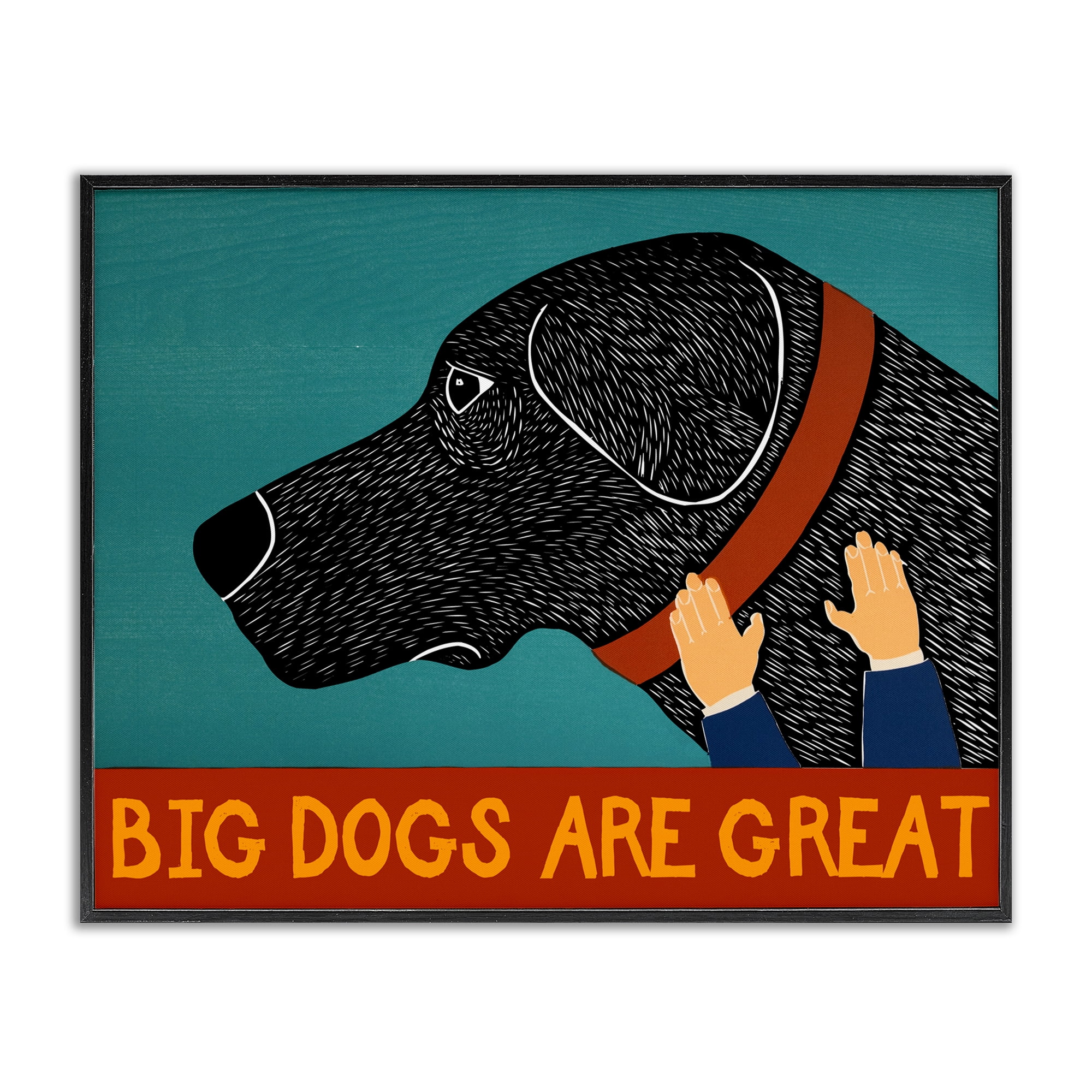 Big Dogs Are Great Black Framed Giclee Art, design by Stephen Huneck