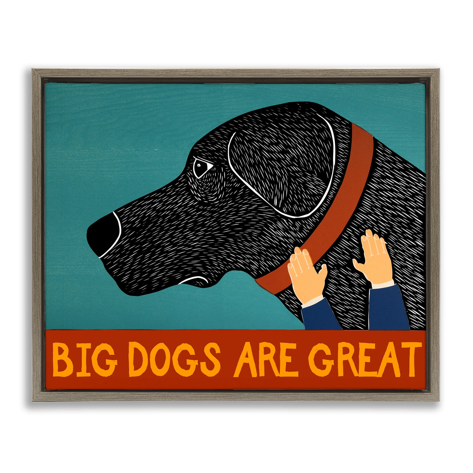 Big Dogs Are Great Brown Framed Floater Canvas Wall Art, design by Stephen Huneck