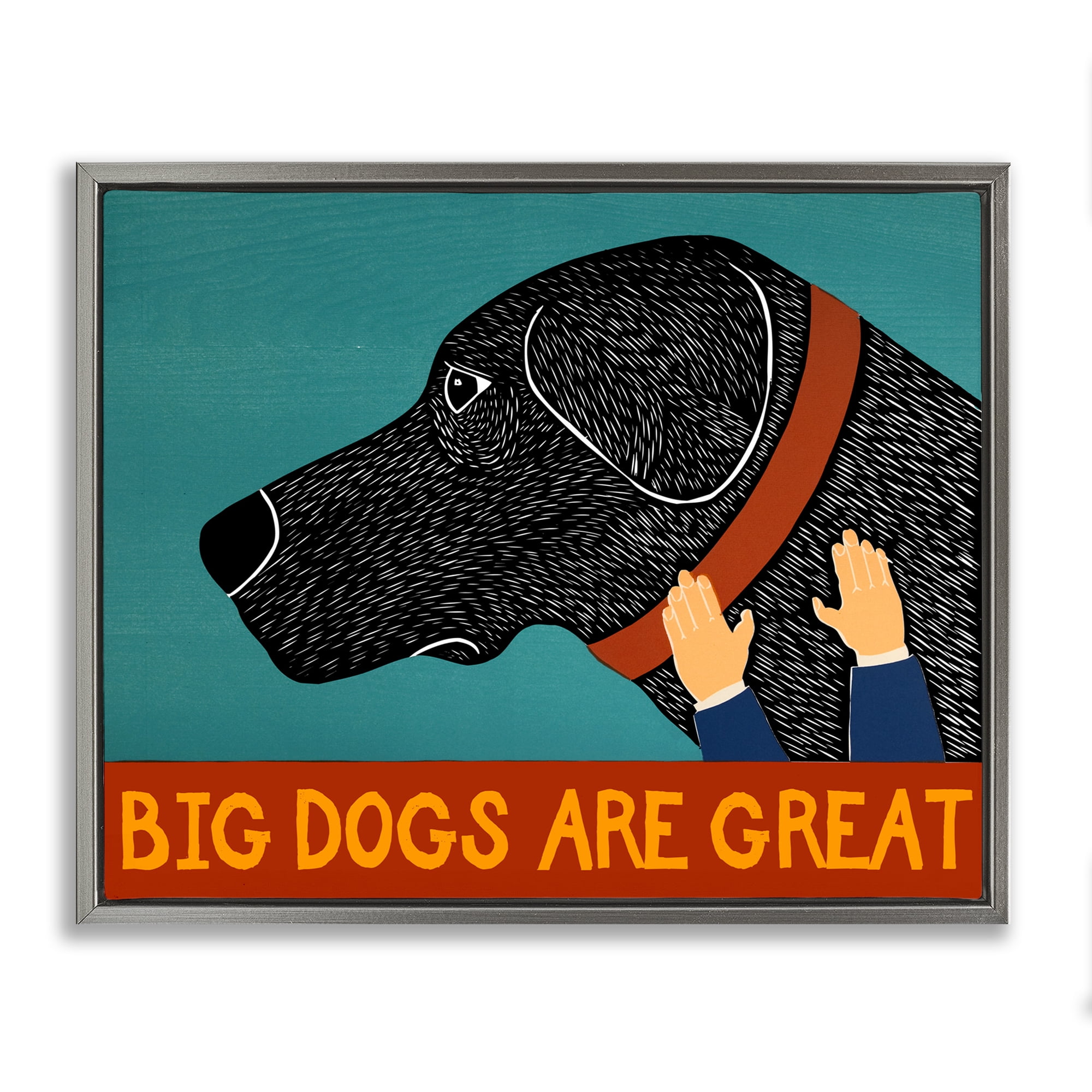 Big Dogs Are Great Gray Framed Floater Canvas Wall Art, design by Stephen Huneck