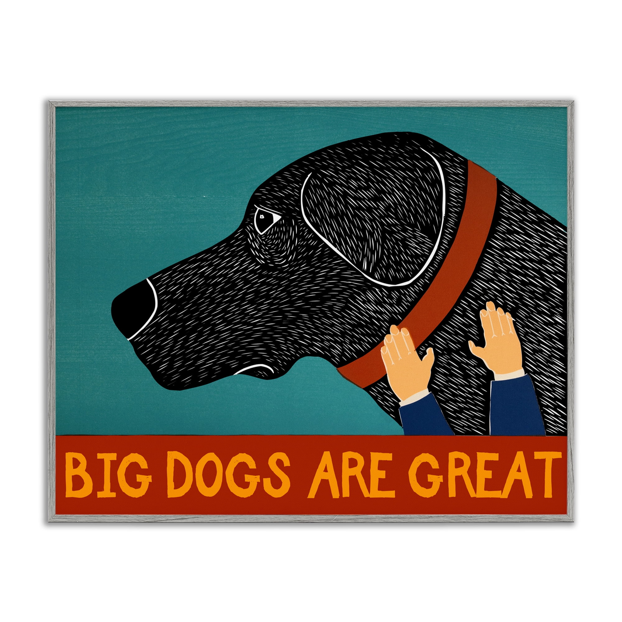 Big Dogs Are Great Gray Framed Giclee Art, design by Stephen Huneck