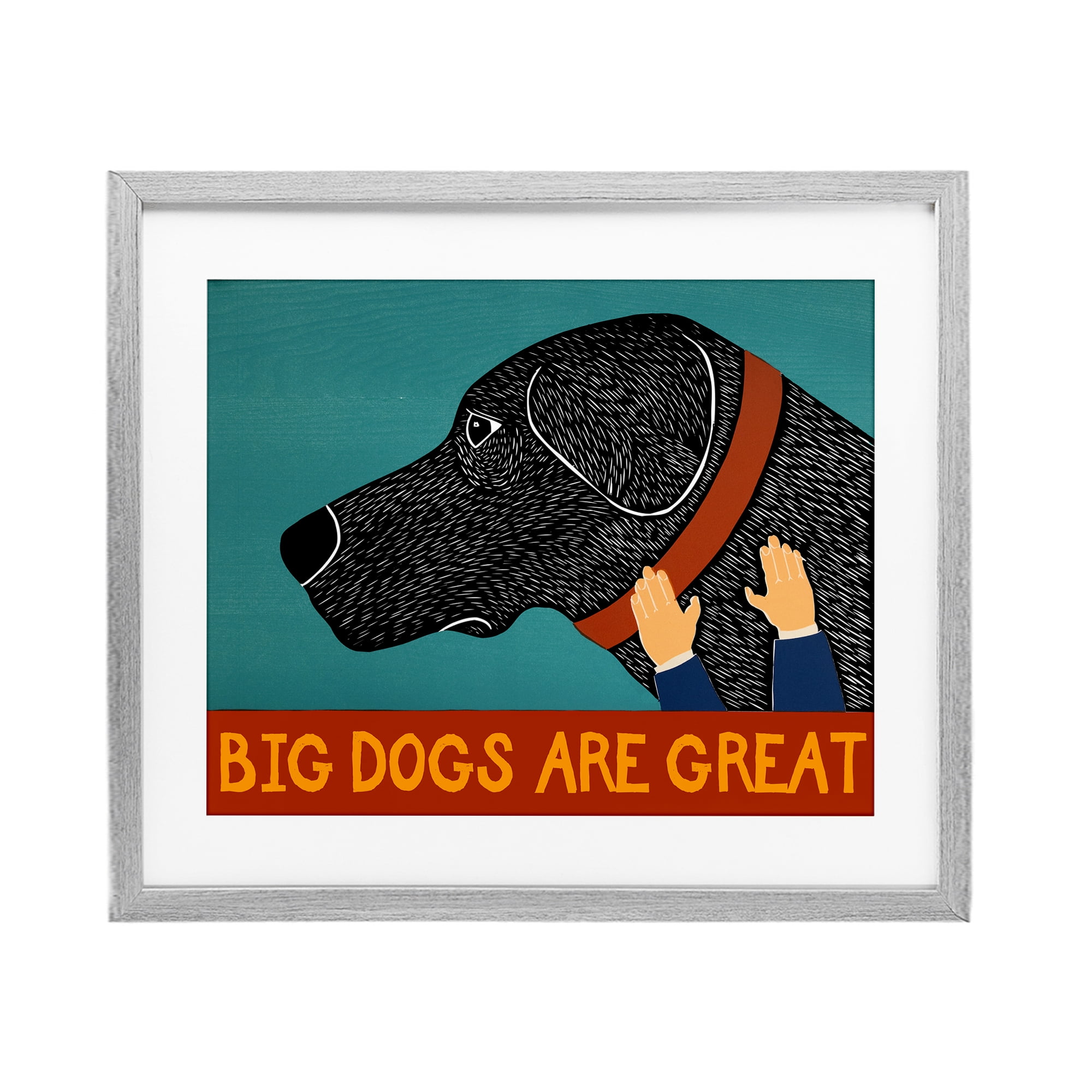 Big Dogs Are Great Gray Framed Print Under Glass, design by Stephen Huneck