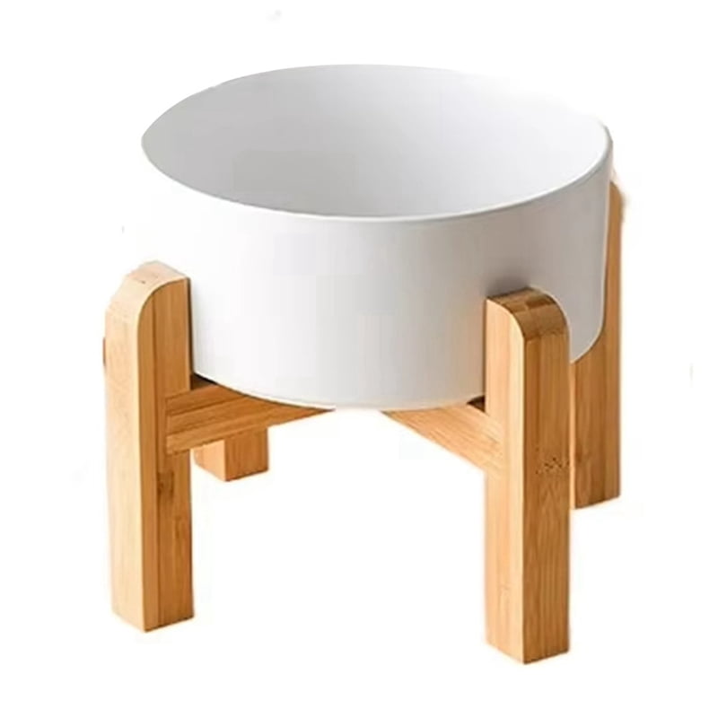 Big Dogs Bowl Double Ceramic Elevated Pet Food Water Feeders Small Medium Large Dog Feeding Supplies with Wooden Stand A