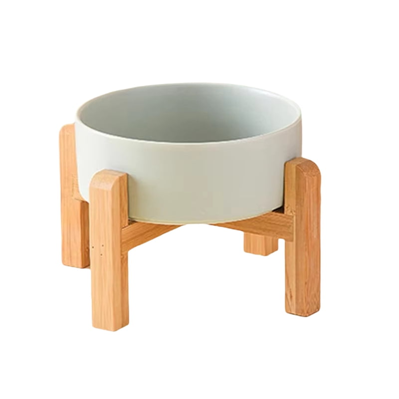 Big Dogs Bowl Double Ceramic Elevated Pet Food Water Feeders Small Medium Large Dog Feeding Supplies with Wooden Stand E