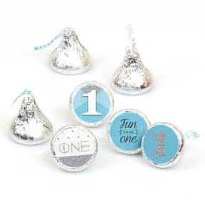 Big Dot of Happiness 1st Birthday Boy - Fun to be One - First Birthday Party Round Candy Sticker Favors - Labels Fits Chocolate Candy (1 sheet of 108)