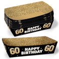 thumbnail image 1 of Big Dot of Happiness 60th Birthday Party Paper Food Trays, Disposable Food Boats, Black & Gold Adult Birthday, Picnic, BBQ, Double-Sided Paper Meal Holders for Nachos, Hot Dogs, French Fries - 12 Ct, 1 of 5