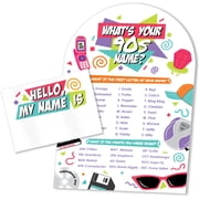 Big Dot of Happiness 90s Throwback Whats Your 90s Name Party Game Activity, Funny Icebreaker Game for 1990s Birthday Party Decoration, 1 Sign with Stand and 32 Hello My Name Tag Stickers