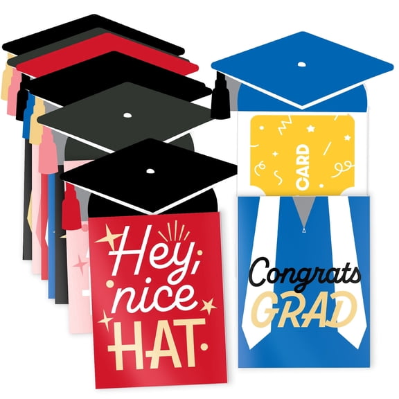 Big Dot of Happiness Assorted Cap and Gown Graduation Gift Card Holders with Envelopes, Grad Party Cash Money Holders and Gift Card Sleeves, Funny Congrats Nifty Gifty Pack, Set of 8
