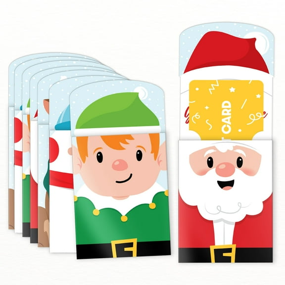 Big Dot of Happiness Assorted Very Merry Christmas Gift Card Holders with Envelopes, Christmas Party Cash Money Holders and Gift Card Sleeves, Holiday Santa Claus Nifty Gifty Pack, Set of 8