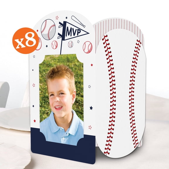 Big Dot of Happiness Baseball Photo Holder Centerpieces, 4x6 Picture Display Box, Sports Table Decoration Centerpiece for Kids Birthday Party Decor, 8 Count