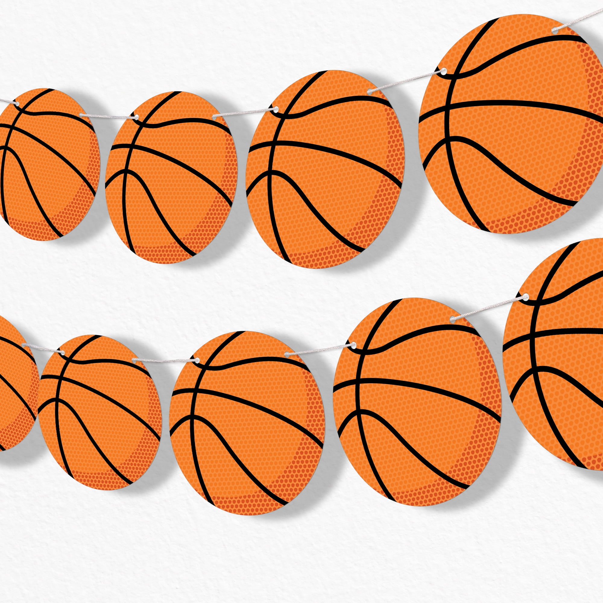 Big Dot of Happiness Basketball Garland Banner, Sports Birthday Party or Baby Shower Decorations Banner, 30 Feet of Cord, 15 Double-Sided Orange Basketballs