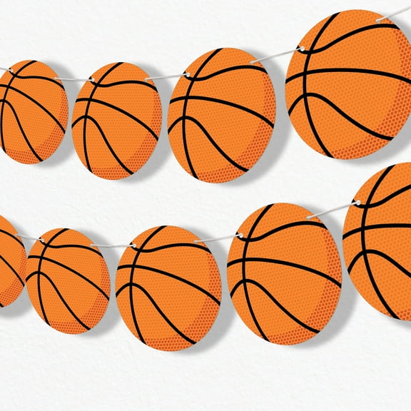 Big Dot of Happiness Basketball Garland Banner, Sports Birthday Party or Baby Shower Decorations Banner, 30 Feet of Cord, 15 Double-Sided Orange Basketballs