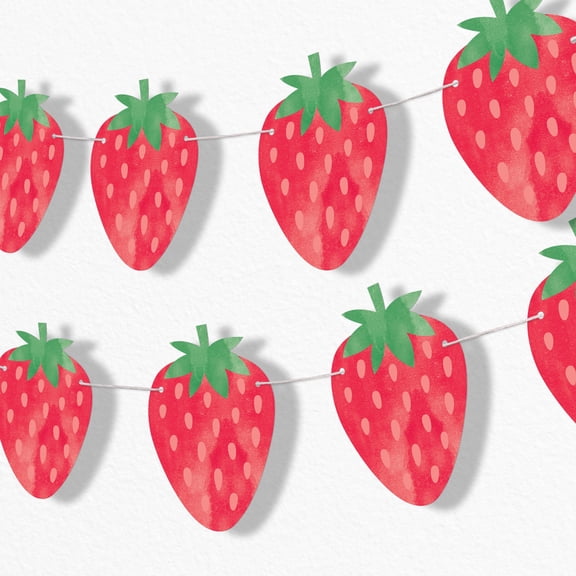Big Dot of Happiness Berry Sweet Strawberry Garland Banner, Fruit Themed Birthday Party or Baby Shower Decorations Banner Backdrop, 30 Feet of Cord, 15 Double-Sided Red Strawberries