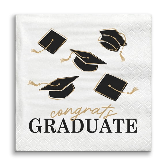 Big Dot of Happiness Black and Gold Graduation Napkins, Congrats Graduate Party Supplies, Vibrant Color Printing on White 3-Ply Paper Luncheon Dinner Party Napkins - 24 Count