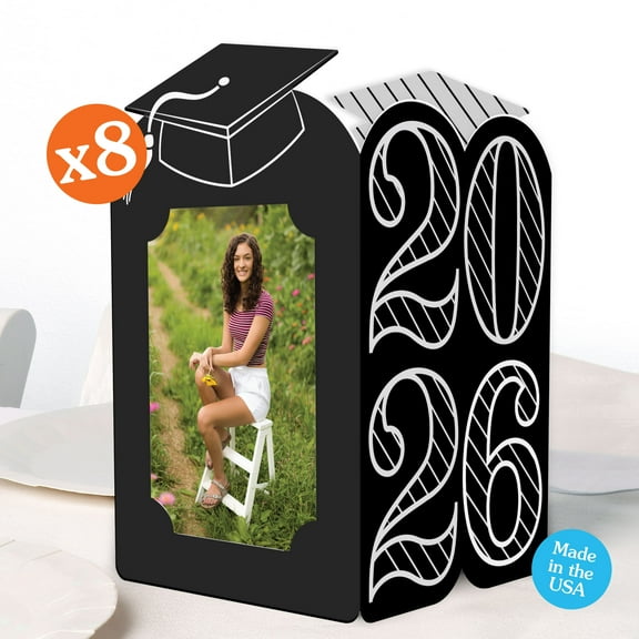 Big Dot of Happiness Black & White 2026 Graduation Photo Holder Centerpieces, 4x6 Picture Display Box, Table Decoration Centerpiece for Grad Party Decor, 8 Count