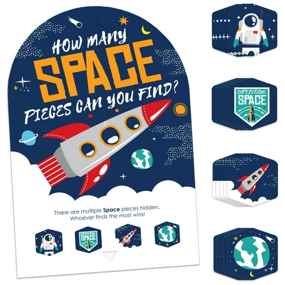 Big Dot of Happiness Blast Off to Outer Space - Rocket Ship Baby Shower or Birthday Party Scavenger Hunt 1 Stand and 48 Game Pieces Hide and Find Game