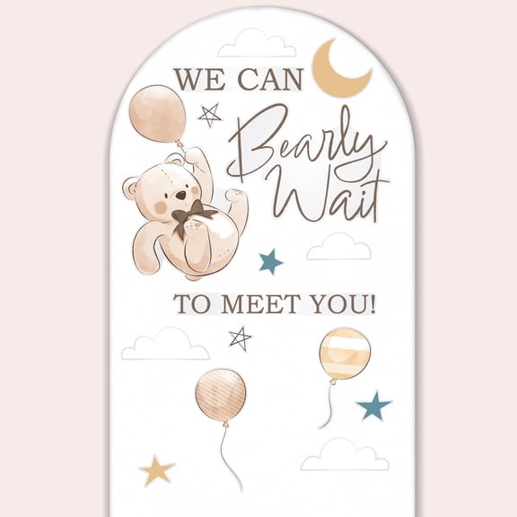 Big Dot of Happiness Blue We Can Bearly Wait Backdrop Decals, Removable Vinyl Stickers for Fabric Arch Backdrop, Assorted Teddy Bear Baby Shower Sign Decorations - 16 Ct Decals