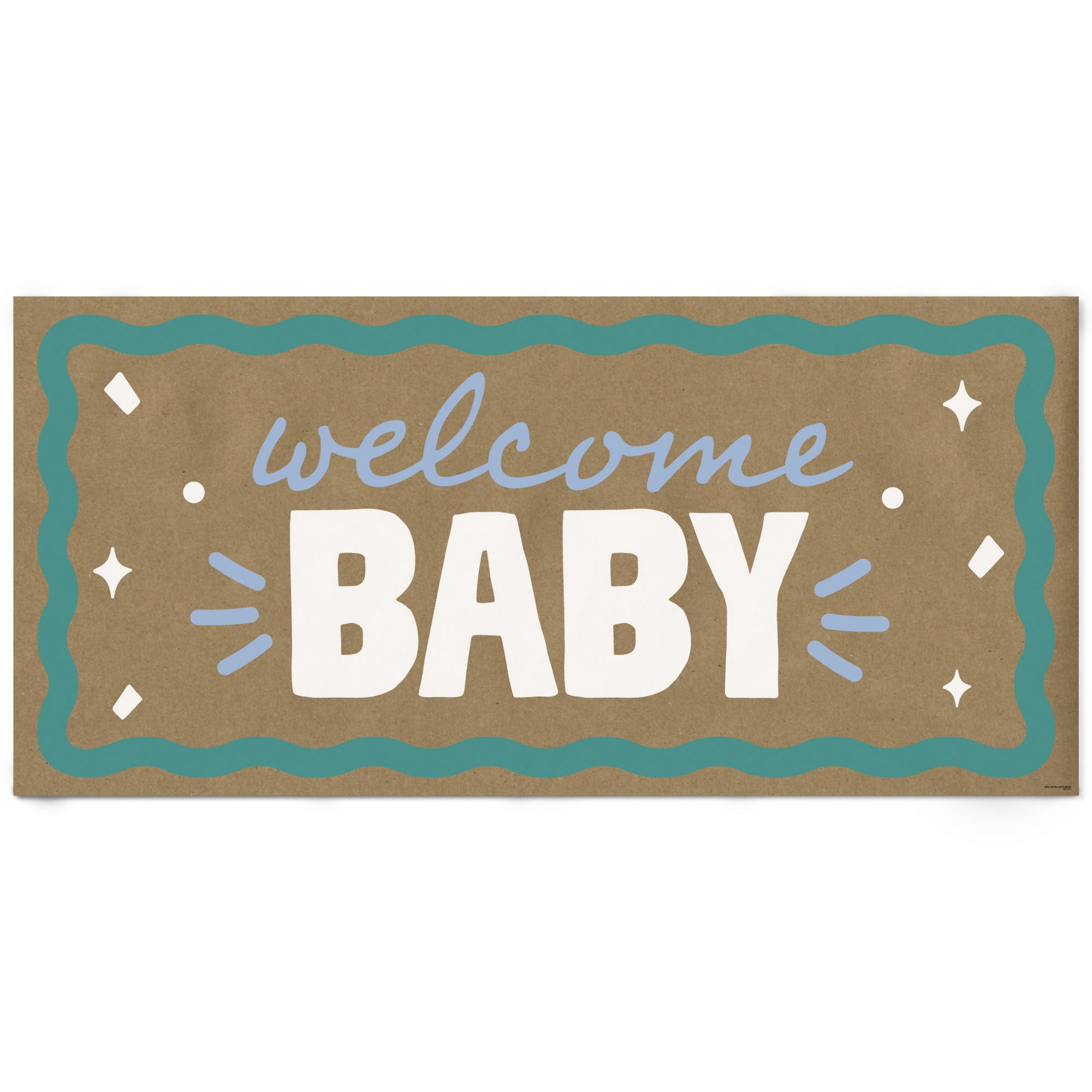 Big Dot of Happiness Blue and Teal Wavy Welcome Baby Kraft Paper Banner, Retro Baby Shower Banner Backdrop, Printed Brown Paper Party Sign Decoration – 1 Count