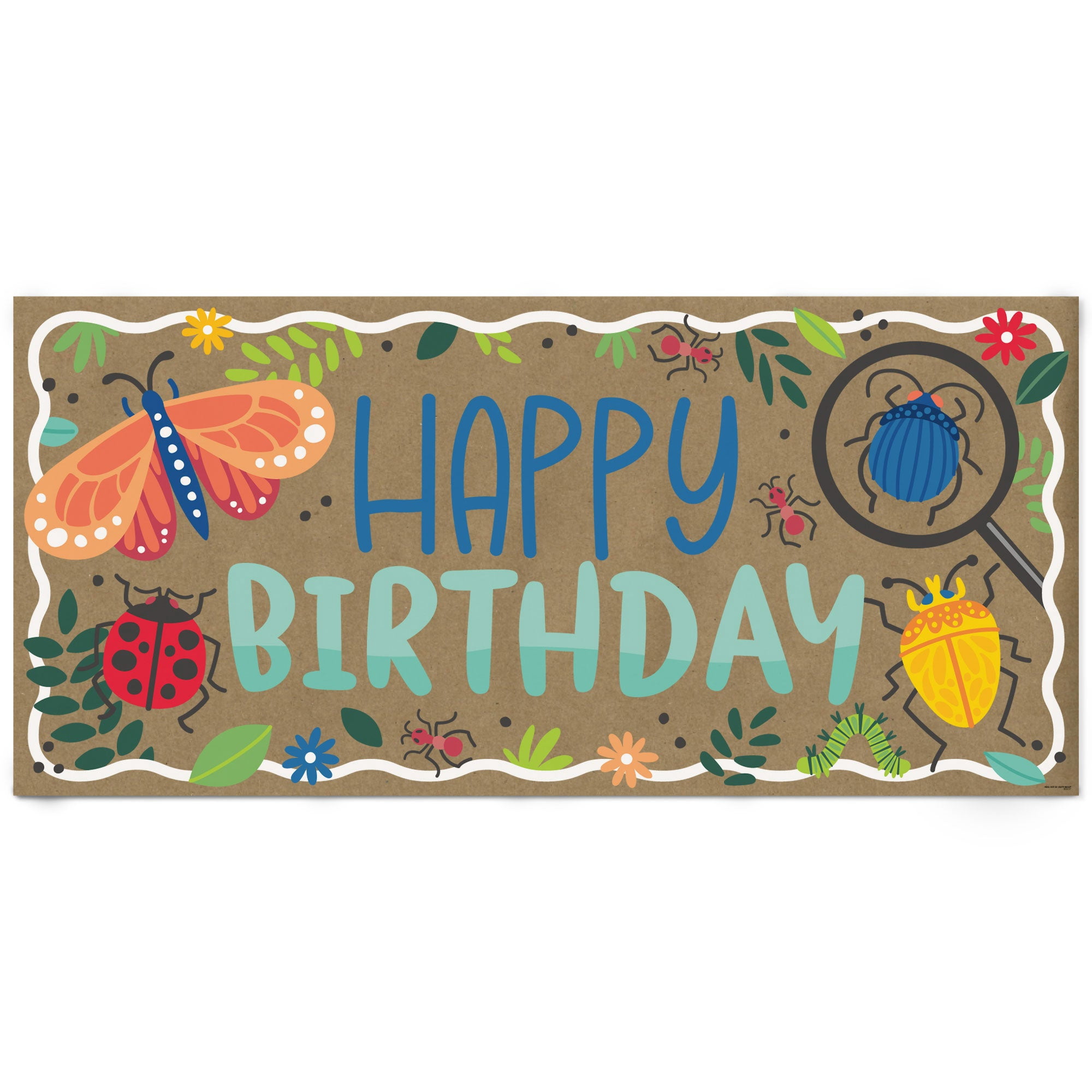 Big Dot of Happiness Buggin' Out Birthday Kraft Paper Banner, Colorful Insects and Bug-Themed Happy Birthday Party Banner, Printed Brown Paper Party Sign Decoration – 1 Count