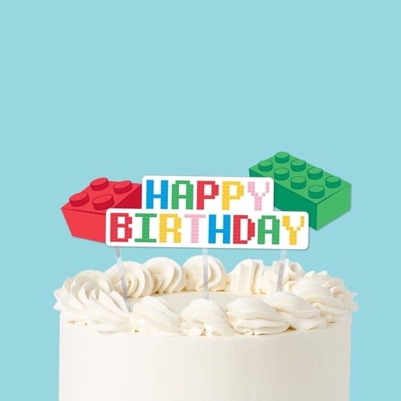 Big Dot of Happiness Building Blocks Birthday Cake Topper Set, Colorful Birthday Party Dessert Decorations for Building Bricks Party Supplies 3 Count