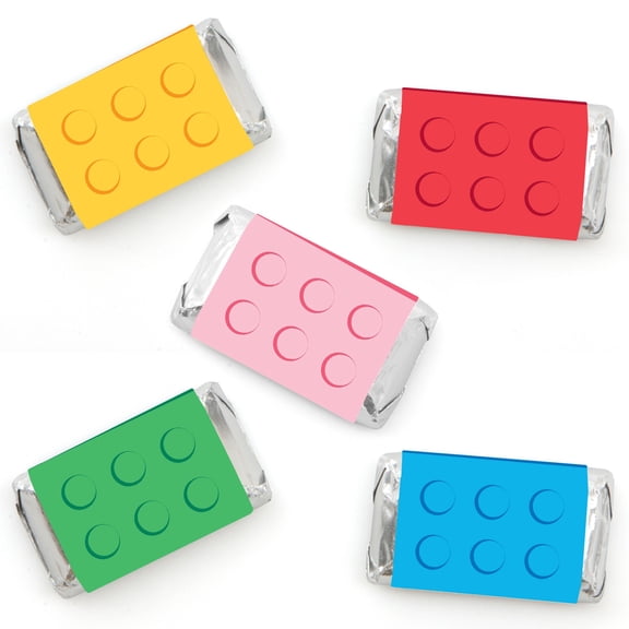 Big Dot of Happiness Building Blocks Party Mini Candy Bar Wrapper Stickers, Colorful Brick Birthday Party Favors, Decorative Small Rectangular Sticker Labels - 40 Count - 40 Count