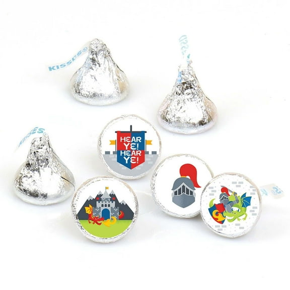 Big Dot of Happiness Calling All Knights & Dragons - Medieval Birthday Party Round Candy Sticker Favors - Labels Fits Chocolate Candy (1 sheet of 108)