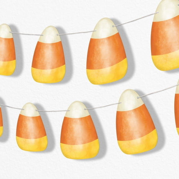 Big Dot of Happiness Candy Corn Garland Banner, Halloween and Fall Party Decor Backdrop, 30 Feet of Cord, 15 Paper Classic Tri-Color Candy Corn Shapes