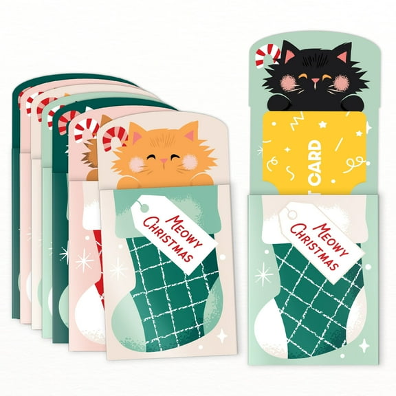 Big Dot of Happiness Cat Christmas Gift Card Holders with Envelopes, Pets Holiday Cash Money Holders and Gift Card Sleeves, Assorted Holiday Nifty Gifty Pack, Set of 8
