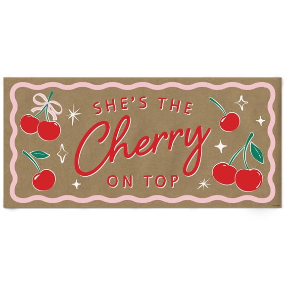 Big Dot of Happiness Cherry Kraft Paper Banner, She's The Cherry On Top Birthday Party Banner Backdrop, Printed Brown Paper Party Sign Decoration 1 Count