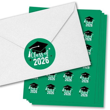 Big Dot of Happiness Class of 2026 Green Grad Party Envelope Seal Stickers, Round Circle Stickers to Seal Cards, Graduation Envelope Seals - 120 Count