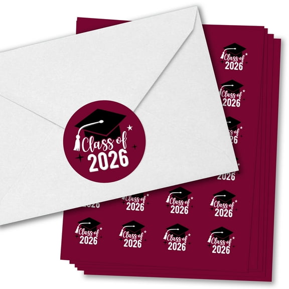 Big Dot of Happiness Class of 2026 Maroon Grad Party Envelope Seal Stickers, Round Circle Stickers to SealCards, Graduation Envelope Seals - 120 Count